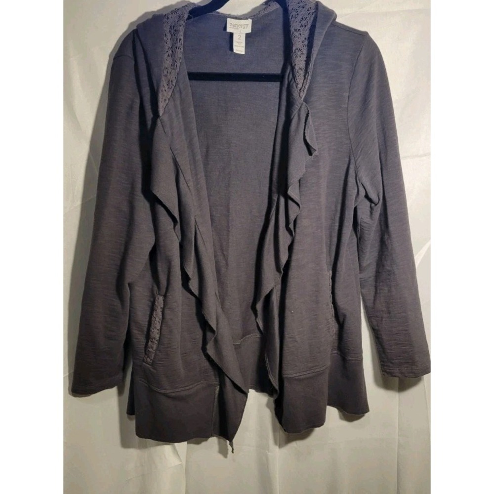 Chico's Zenergy Luxe Cashmere Blend Sweater Womens size 2 medium gray‎ hoodie
